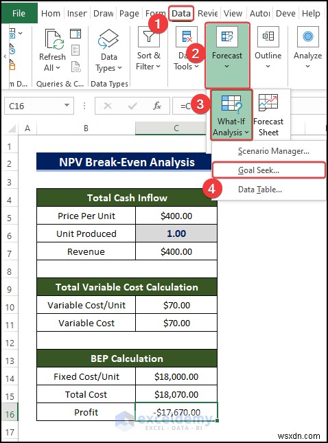 Phân tích hòa vốn NPV chính trong Excel:Hướng dẫn từng bước nhanh chóng 