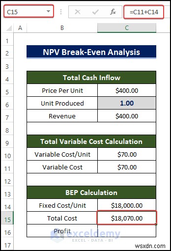 Phân tích hòa vốn NPV chính trong Excel:Hướng dẫn từng bước nhanh chóng 