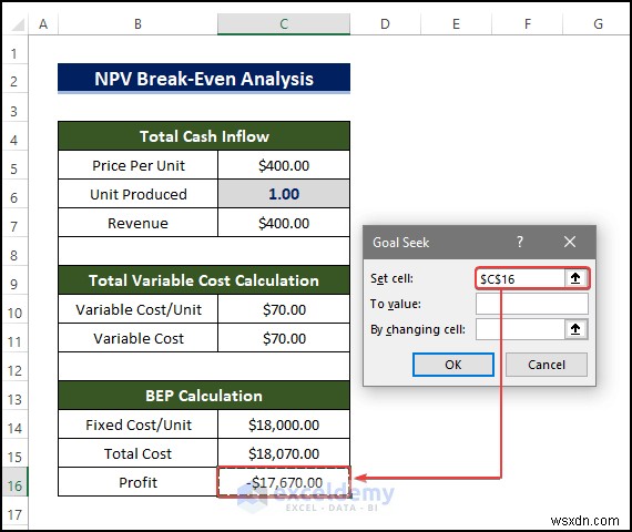 Phân tích hòa vốn NPV chính trong Excel:Hướng dẫn từng bước nhanh chóng 