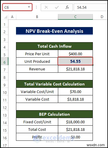 Phân tích hòa vốn NPV chính trong Excel:Hướng dẫn từng bước nhanh chóng 