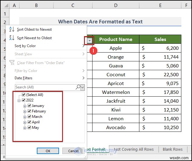 Cách khắc phục sự cố bộ lọc ngày của Excel trong báo cáo doanh số bán hàng tạp hóa 