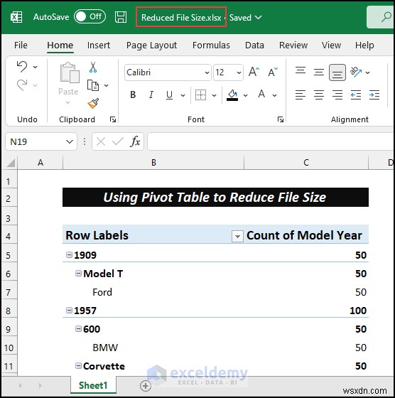 Thu nhỏ tệp Excel nhanh chóng bằng bảng tổng hợp