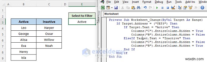 Hướng dẫn Excel:Ẩn hoặc hiển thị các cột bằng danh sách thả xuống 