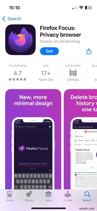 Khám phá Firefox Focus:Tiện ích mở rộng Safari nhẹ, ưu tiên quyền riêng tư 